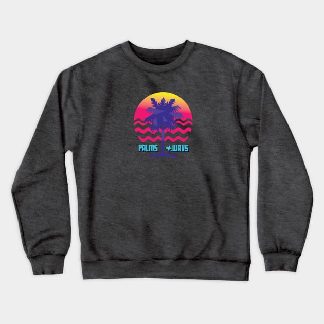 Retro Palms and Wavs Sunset Logo Tee Crewneck Sweatshirt by jhonithevoice